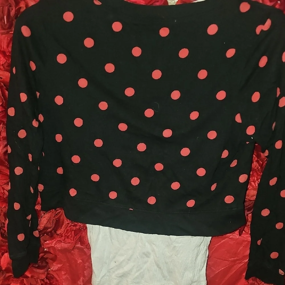 Justice Girls Black and Red Polka Dot Bear Long Sleeve Tee Size 8